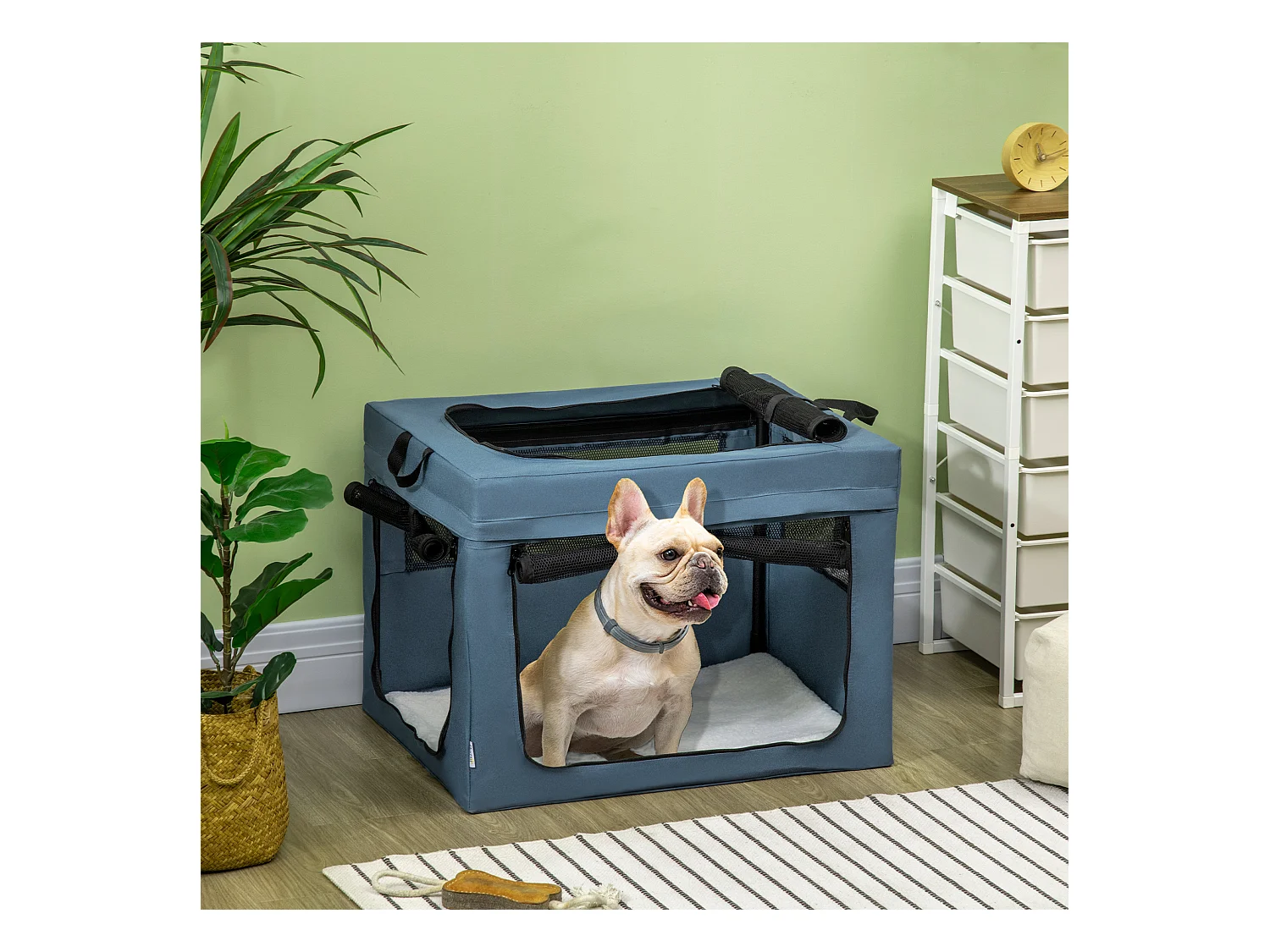 Sac de transport pliable pour chien chat - 2 poignées, 3 portes - dim. 69L x 51l x 51H cm - acier polyester bleu