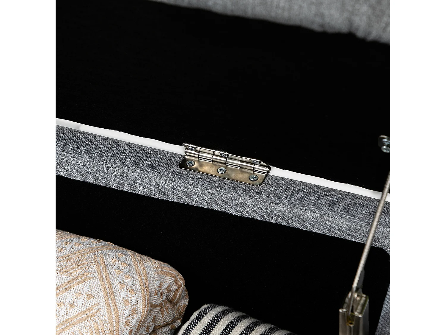 Banc coffre de rangement 2 en 1 dim. 102L x 40l x 39H cm piètement acier noir tissu gris