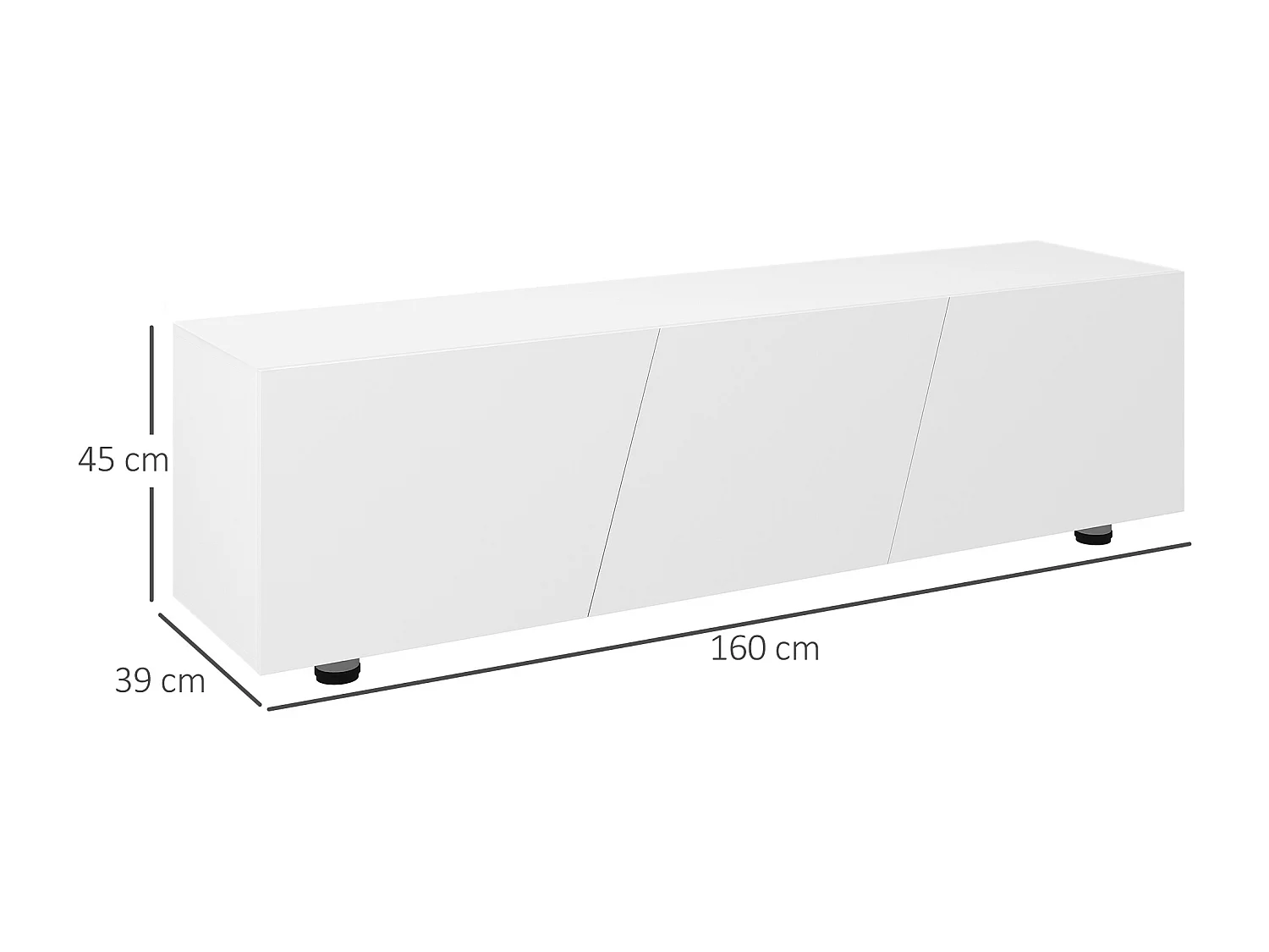 Meuble TV Banc TV style contemporain 3 portes abattantes panneaux blanc laqué