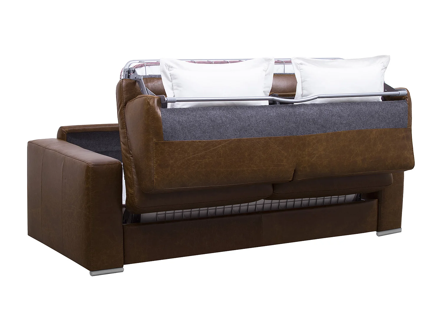 3-sits bäddsoffa express 100% vintagebuffelläder i karamell med 16cm madrass DELECTEA II