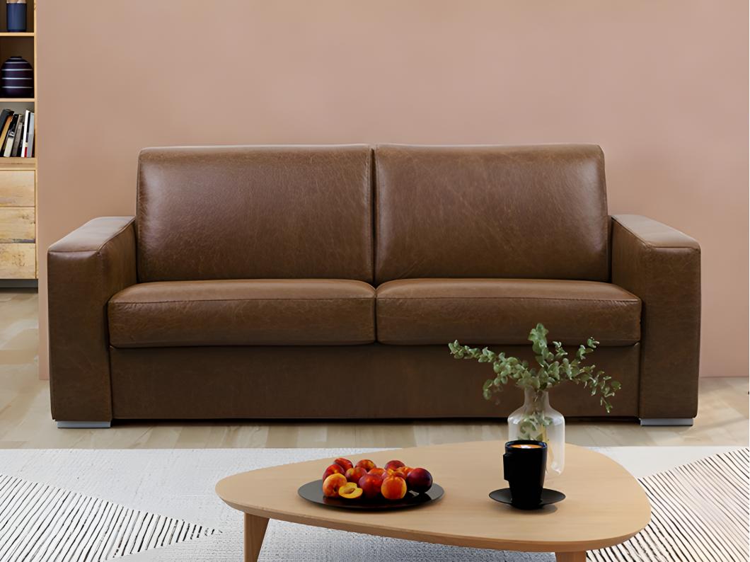 Schlafsofa mit Matratze 3-Sitzer - 100% Büffelleder - Vintage-Optik - Matratze 16 cm - DELECTEA II