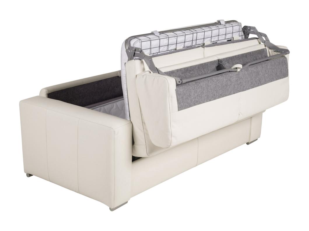 Canapé 3 places convertible express 100% cuir de buffle blanc matelas 16 cm. DELECTEA II