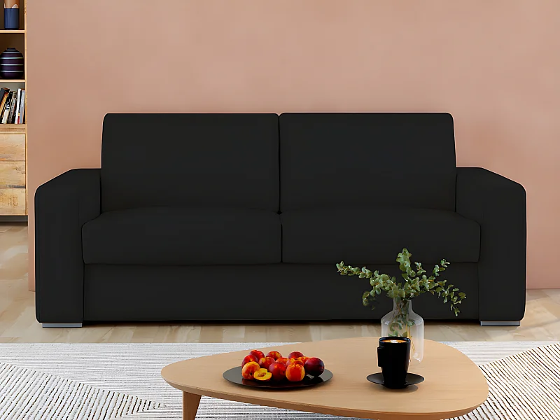 3-sits bäddsoffa express 100% svart buffellädersoffa med 16 cm madrass DELECTEA II