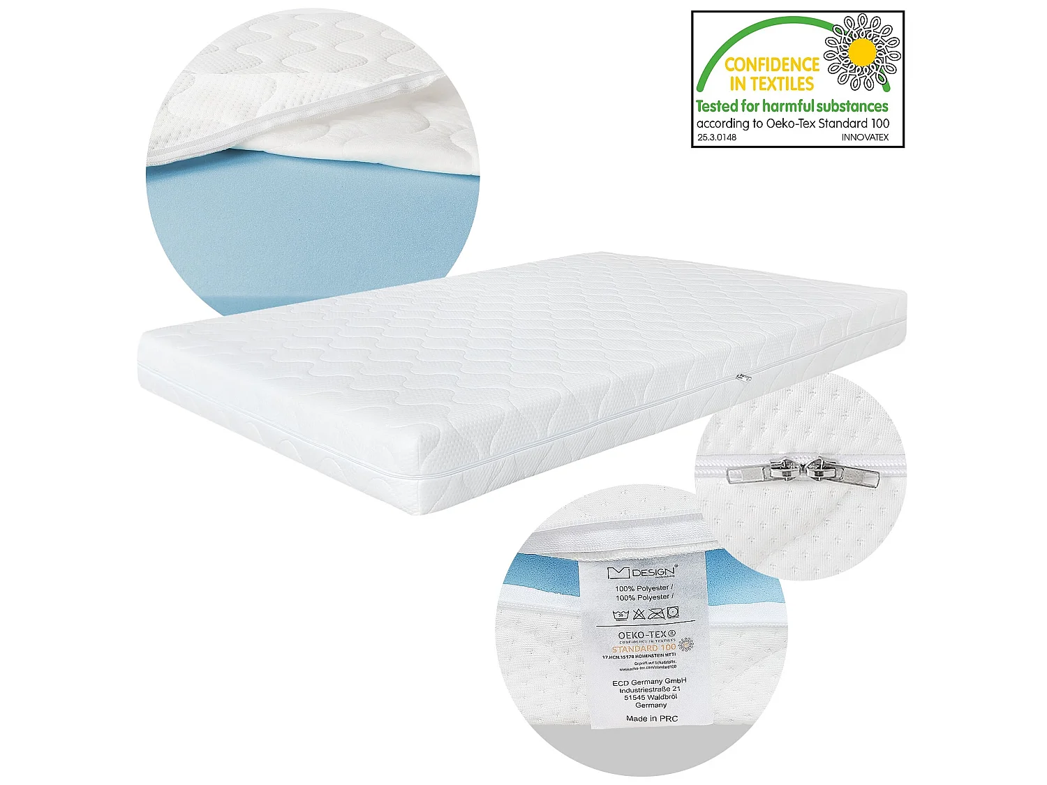Materasso schiumato a freddo Oeko-Tex 120x200 cm sfoderabile lavabile e traspirante ML-DESIGN