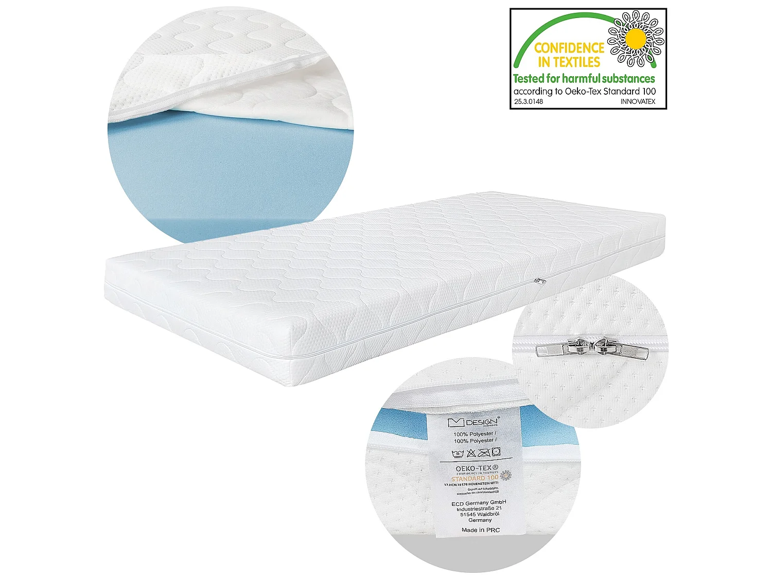 Matelas en mousse froide Oeko-Tex 90x200 cm déhoussable lavable et respirant ML-DESIGN