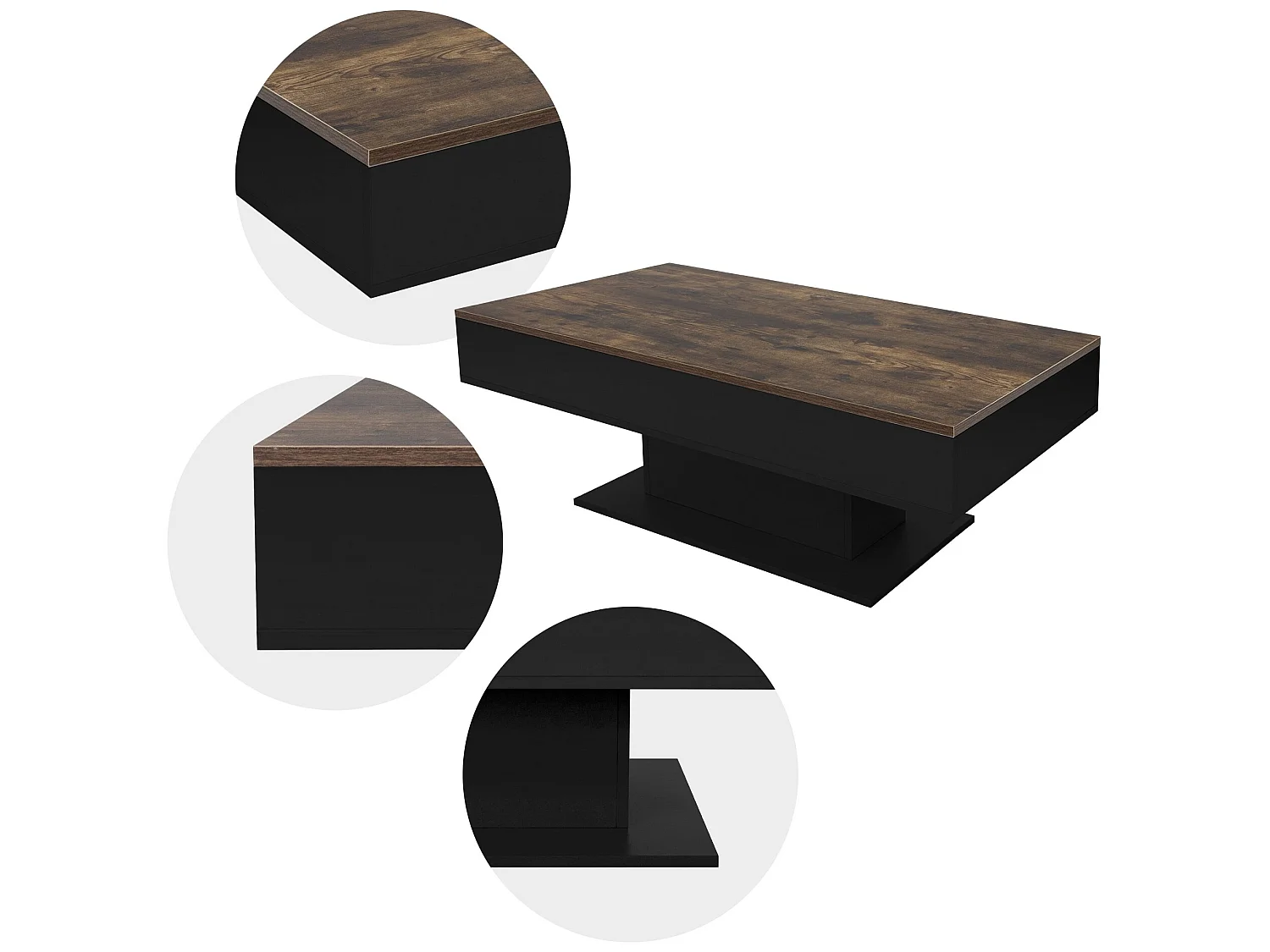Mesa de centro con 2 espacios interiores de almacenaje efecto madera negra ML-DESIGN