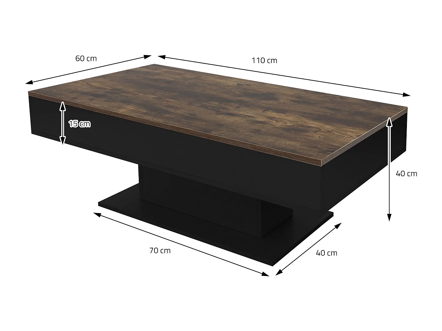 Mesa de centro con 2 espacios interiores de almacenaje efecto madera negra ML-DESIGN
