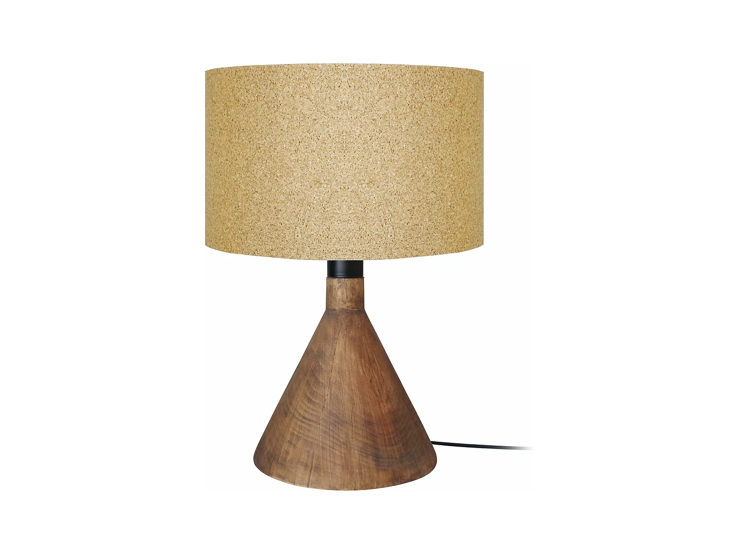 Lampe a poser conique bois  ciré,liège 50 cm.