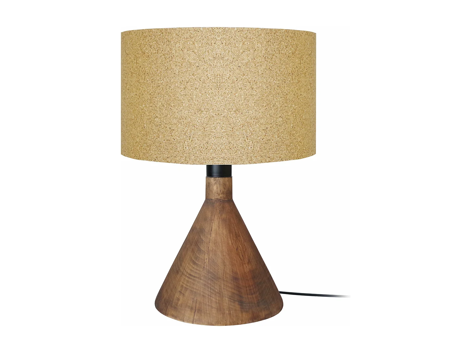 Lampe a poser conique bois  ciré,liège 50 cm.