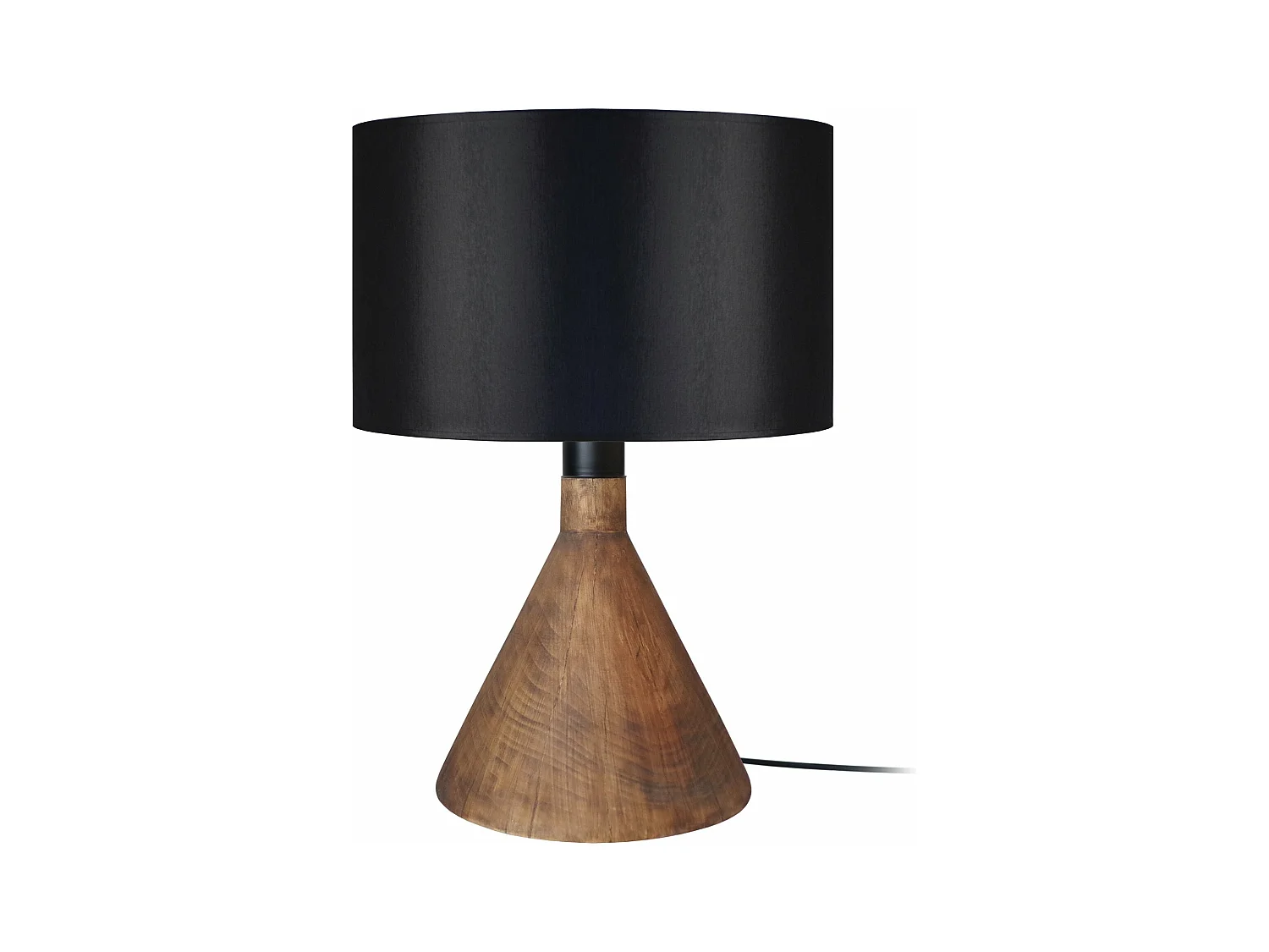Lampe a poser conique bois  ciré,noir 50 cm.