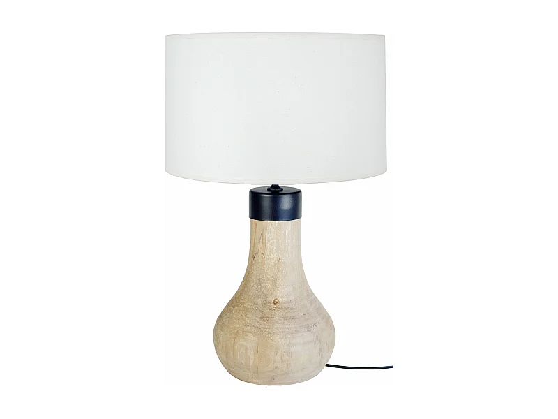Lampe a poser bouteille bois  foncé,blanc 55 cm.