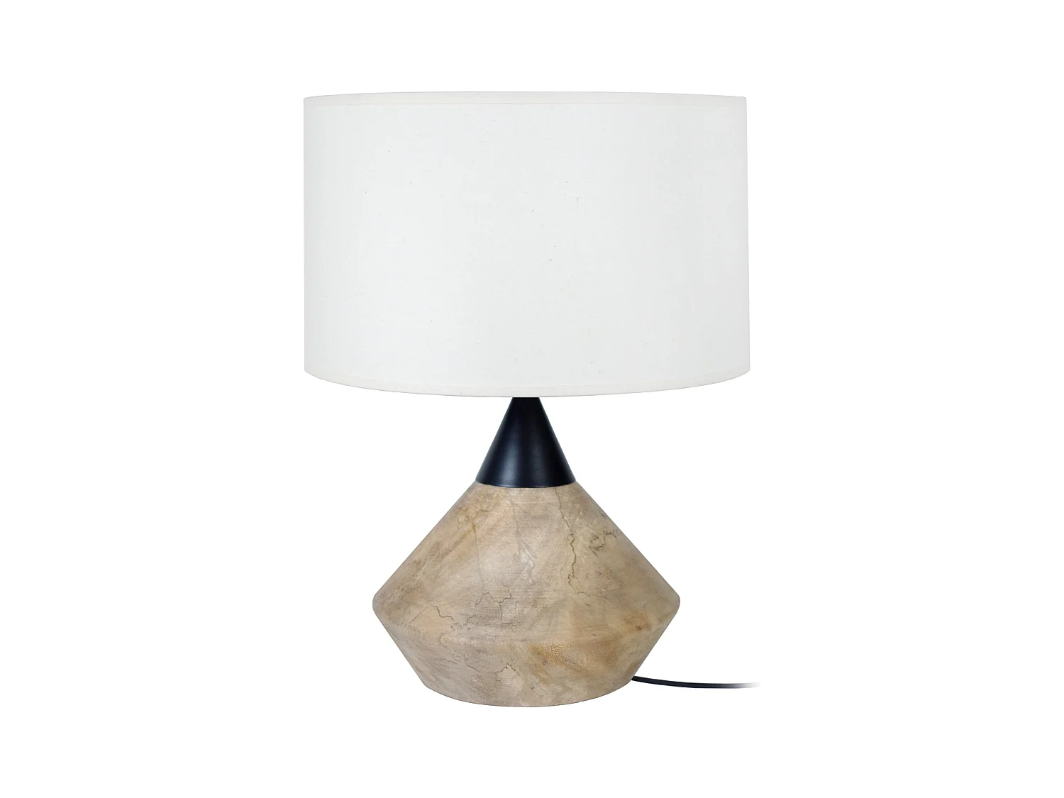 Lampe a poser conique bois  foncé,blanc 45 cm.