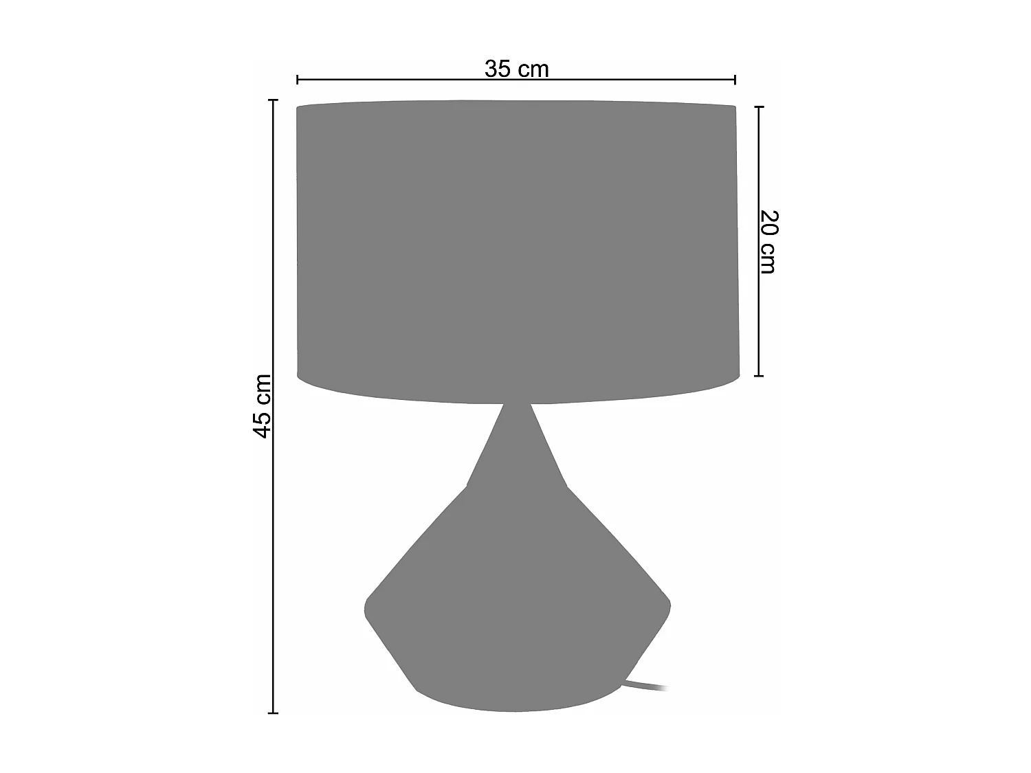 Lampe a poser conique bois  foncé,blanc 45 cm.