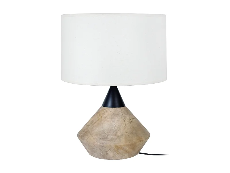 Lampe a poser conique bois  foncé,blanc 45 cm.