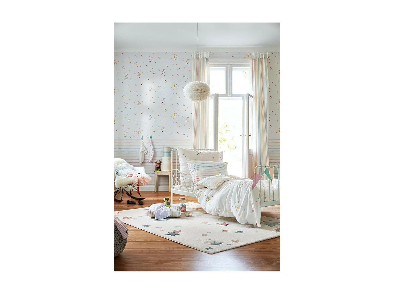 Tapis pour chambre enfant étoilé blanc Jonne Esprit Home Rectangulaire Enfant Tissé