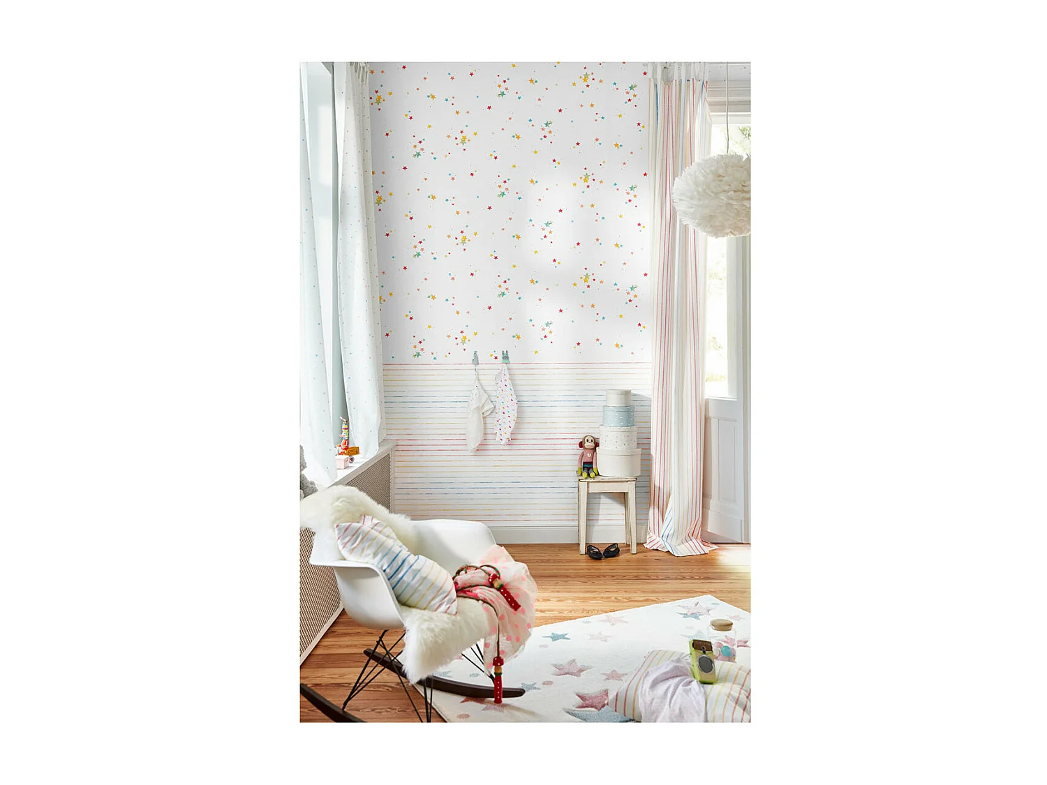 Tapis pour chambre enfant étoilé blanc Jonne Esprit Home Rectangulaire Enfant Tissé