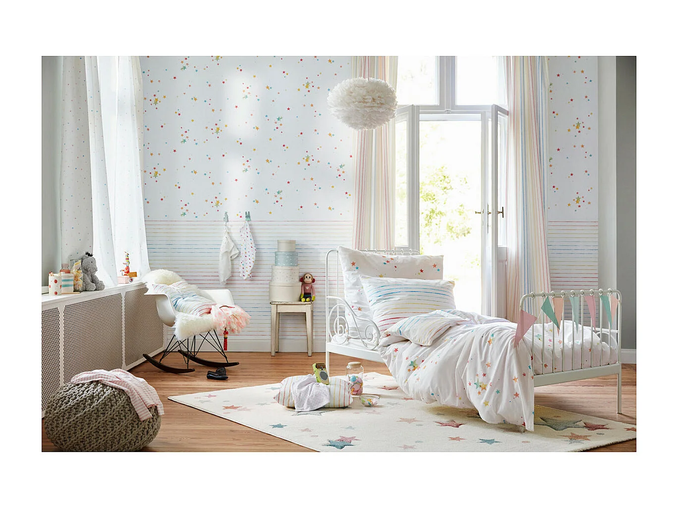 Tapis pour chambre enfant étoilé blanc Jonne Esprit Home Rectangulaire Enfant Tissé