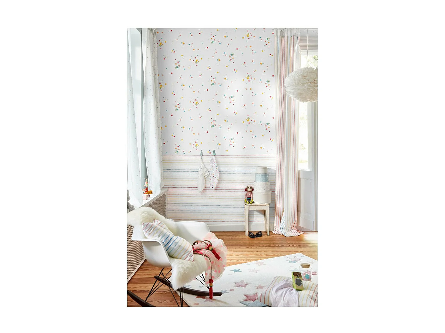 Tapis pour chambre enfant étoilé blanc Jonne Esprit Home Rectangulaire Enfant Tissé