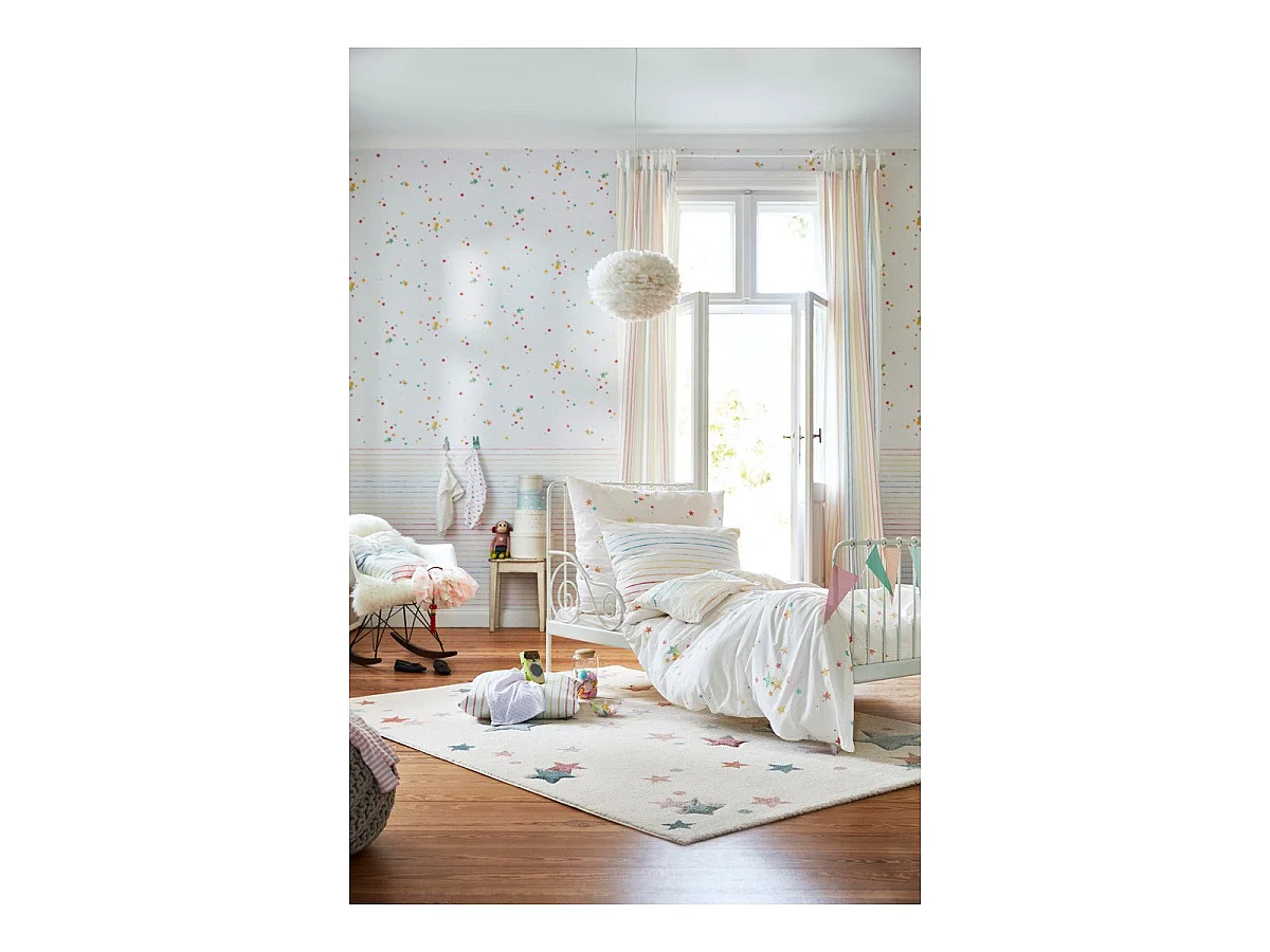 Tapis pour chambre enfant étoilé blanc Jonne Esprit Home Rectangulaire Enfant Tissé