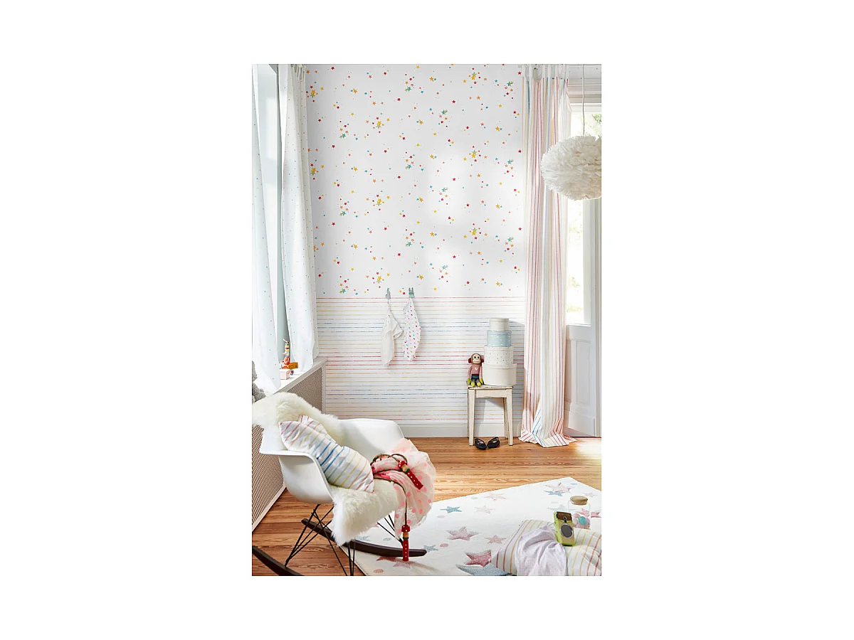 Tapis pour chambre enfant étoilé blanc Jonne Esprit Home Rectangulaire Enfant Tissé