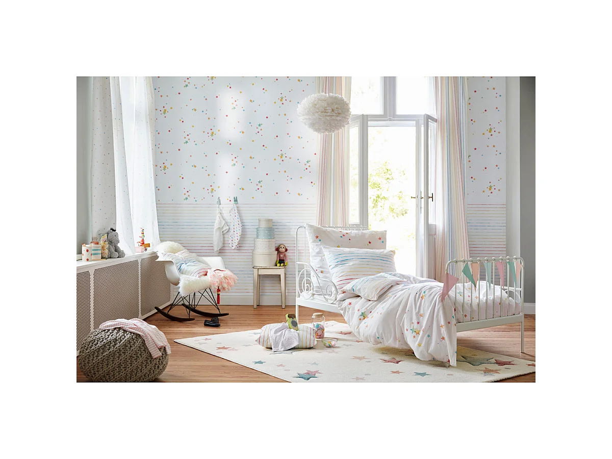 Tapis pour chambre enfant étoilé blanc Jonne Esprit Home Rectangulaire Enfant Tissé