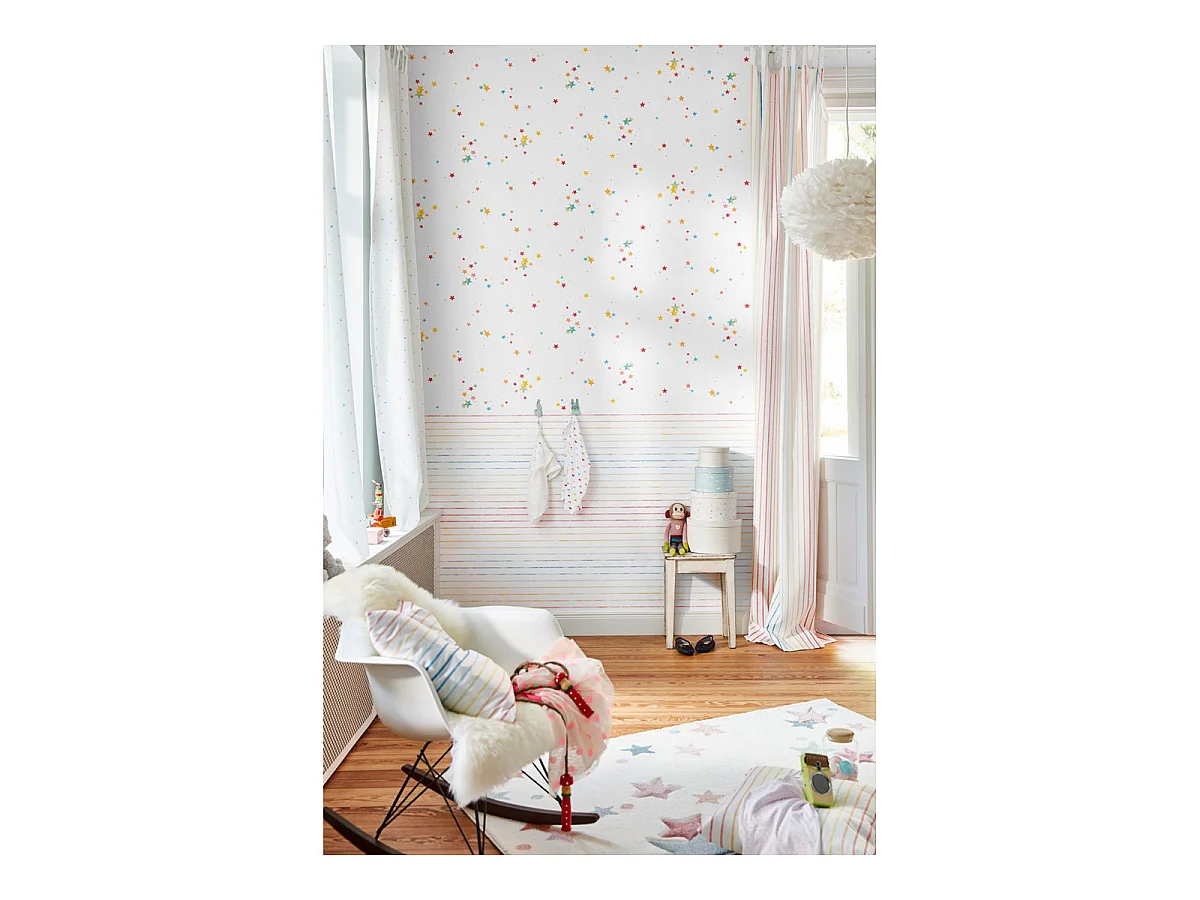 Tapis pour chambre enfant étoilé blanc Jonne Esprit Home Rectangulaire Enfant Tissé