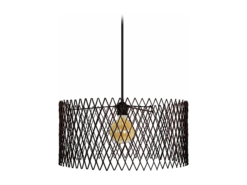 Suspension cylindre métallique á petit carrés marron 84 cm.