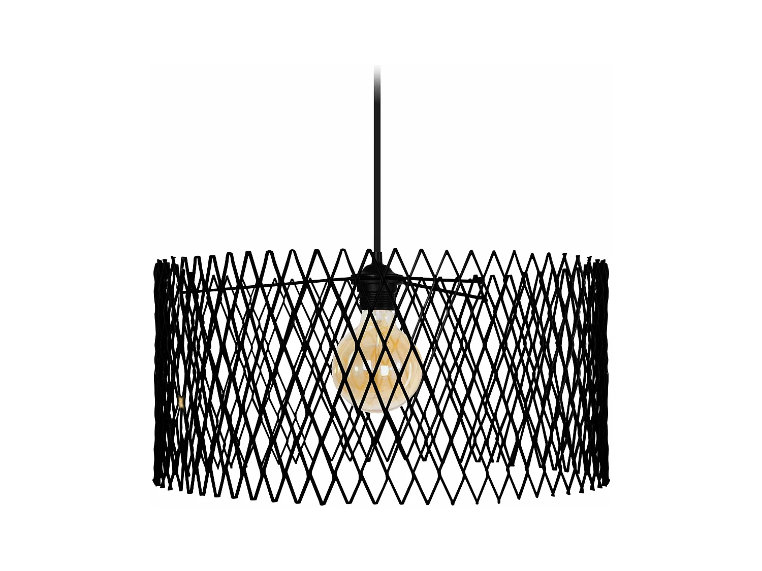 Suspension cylindre métallique á petit carrés noir 84 cm.