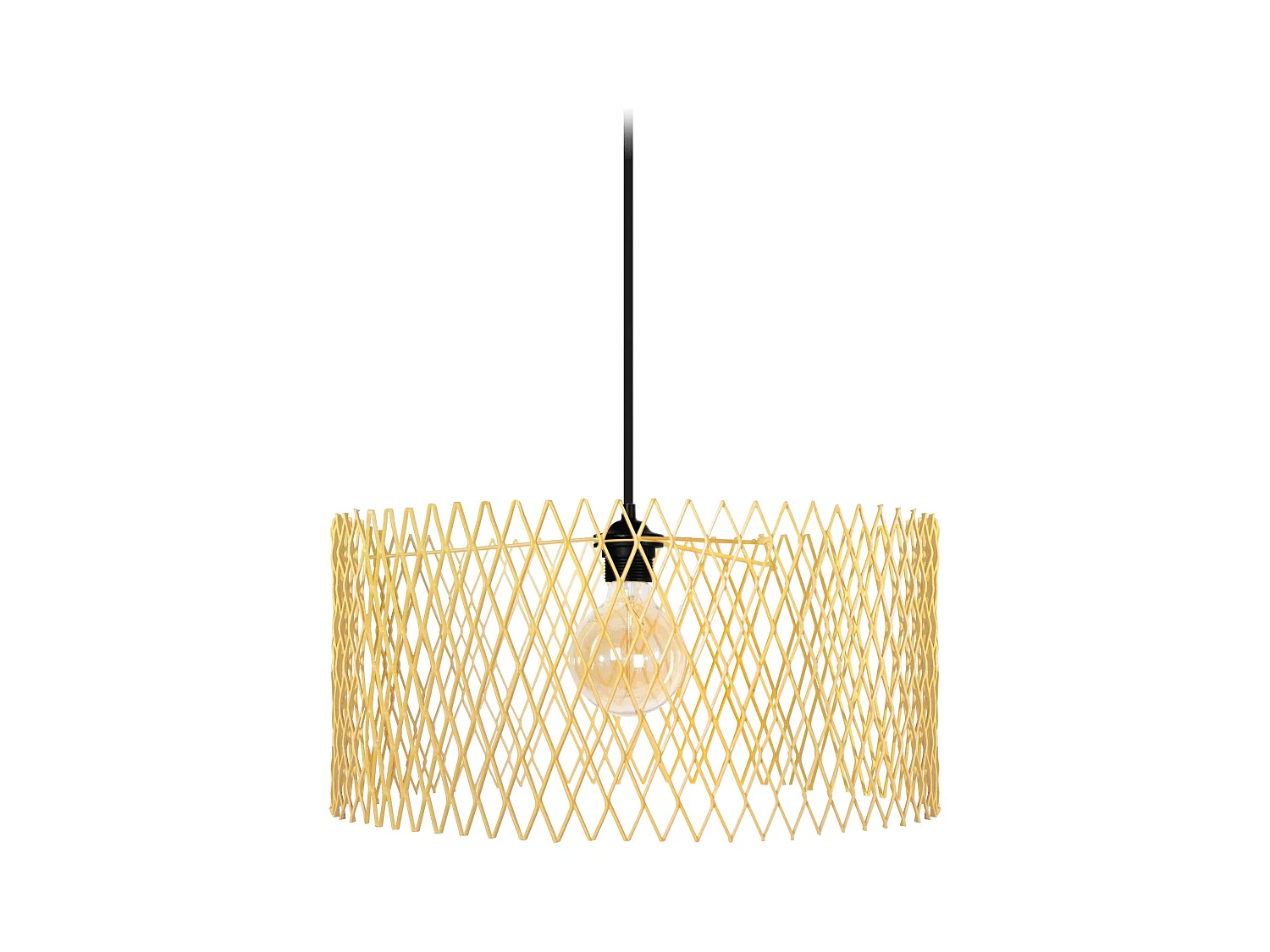 Suspension cylindre métallique á petit carrés jaune 84 cm.