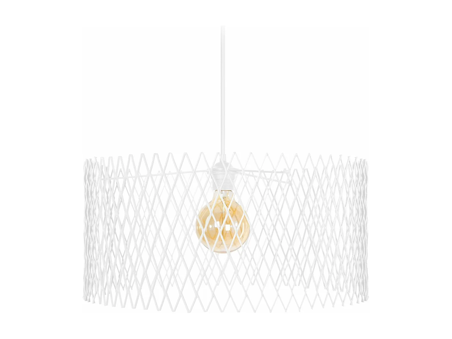 Suspension cylindre métallique á petit carrés blanc 84 cm.