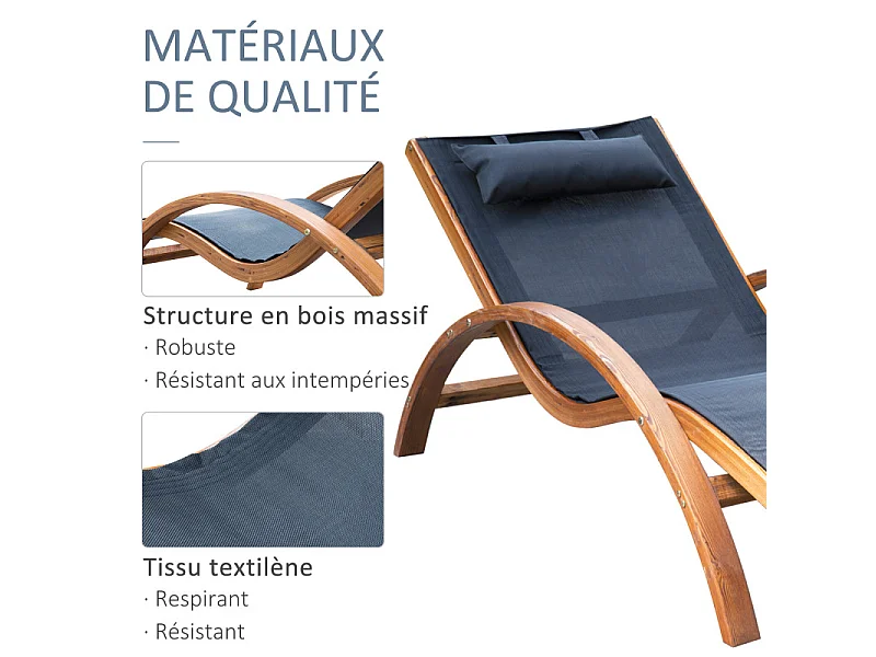 Transat bois massif MELANIE brun et noir