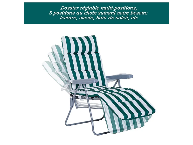 Lot de 2 Chaises Longues Pliantes de Jardin CANBERRA vert et blanc