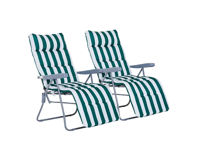 Lot de 2 Chaises Longues Pliantes de Jardin CANBERRA vert et blanc
