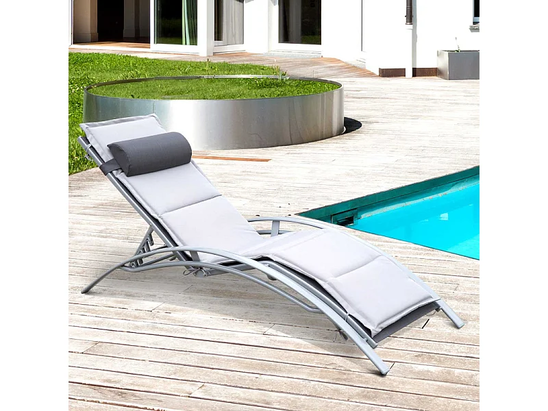 Bain de soleil inclinable avec matelas SAMY gris