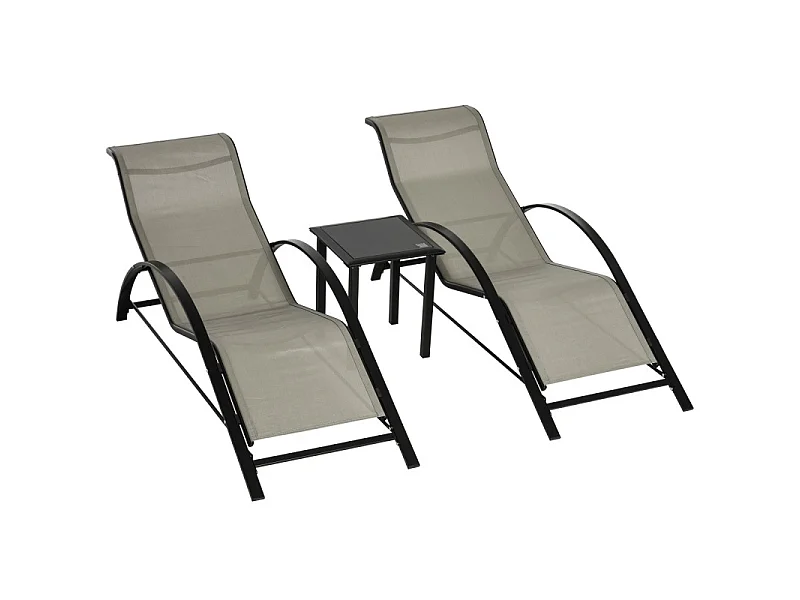 Lot de 2 bains de soleil avec table LARRY noir et grège