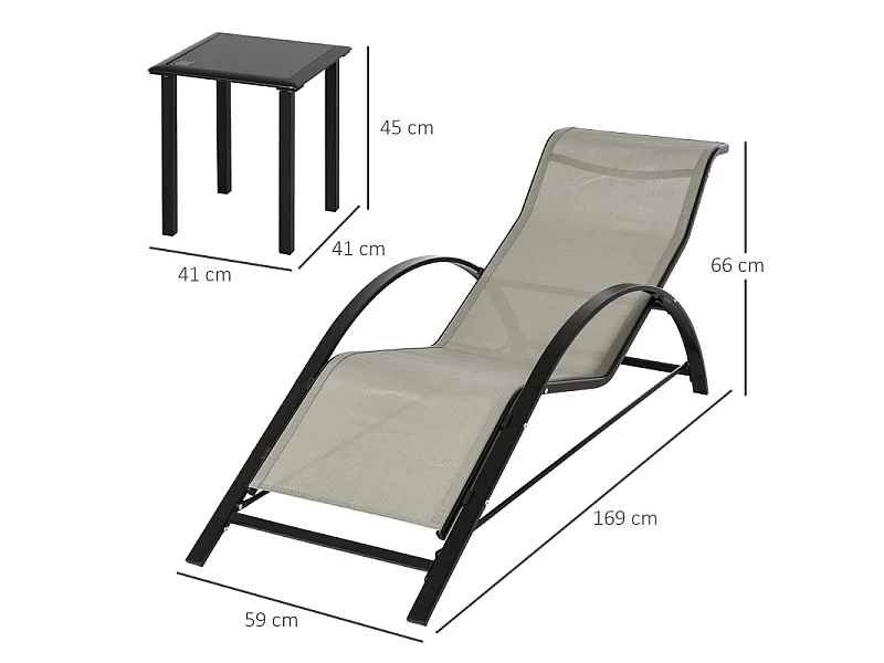 Lot de 2 bains de soleil avec table LARRY noir et grège