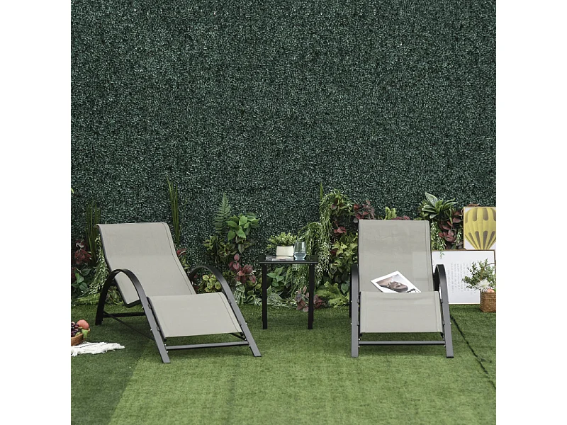 Lot de 2 bains de soleil avec table LARRY noir et grège