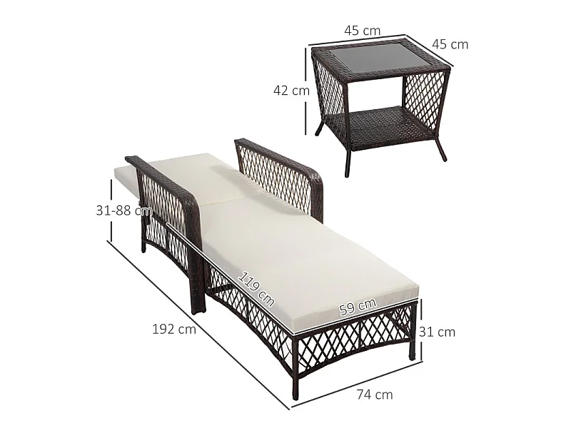 Bain de soleil et table basse GRETA chocolat et crème