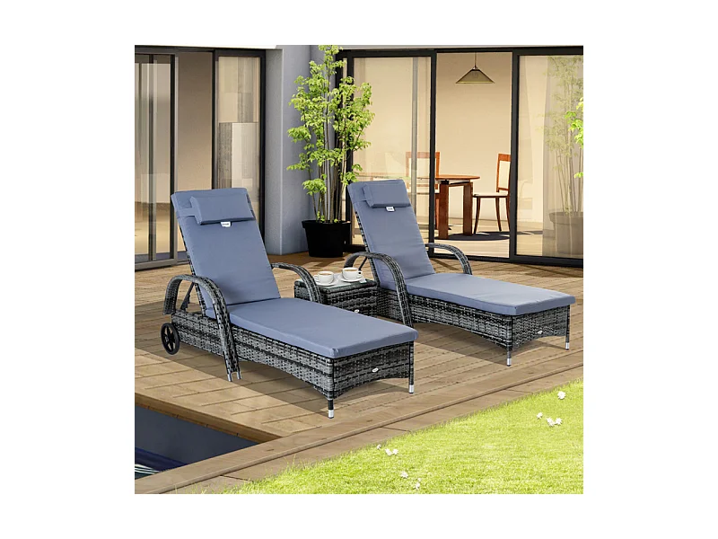 Lot de 2 bains de soleil avec table basse MARGOT gris