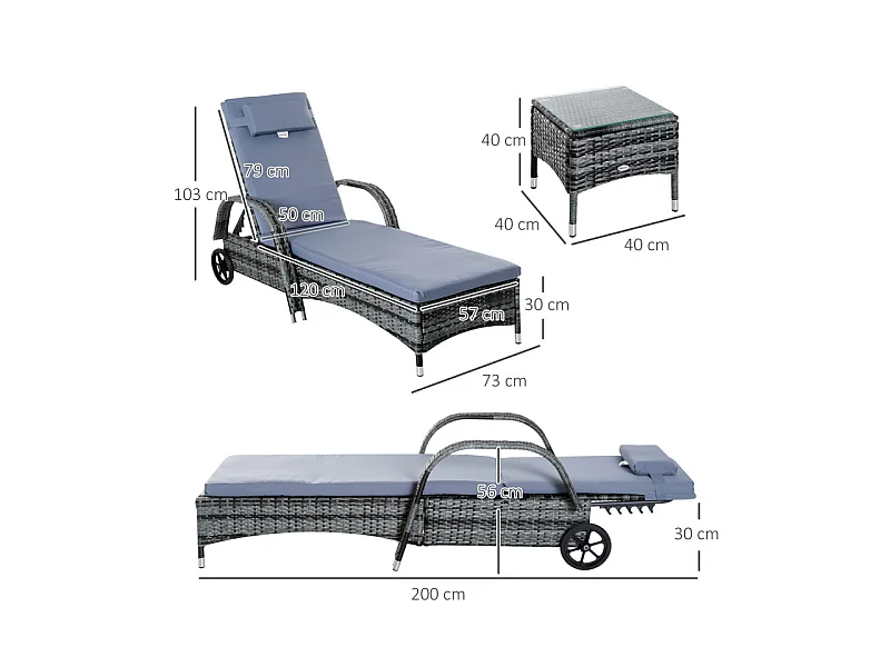 Lot de 2 bains de soleil avec table basse MARGOT gris