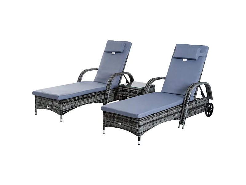 Lot de 2 bains de soleil avec table basse MARGOT gris