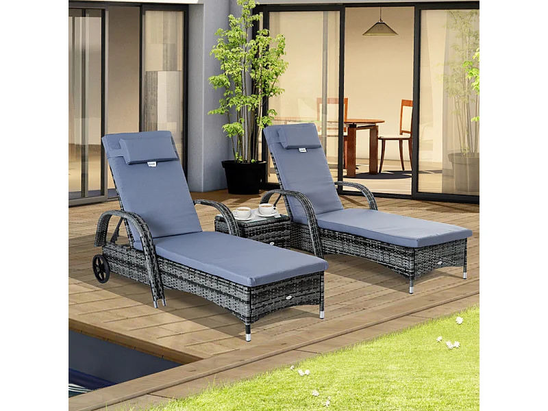 Lot de 2 bains de soleil avec table basse MARGOT gris