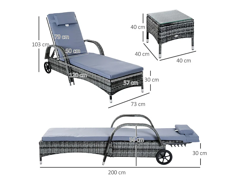 Lot de 2 bains de soleil avec table basse MARGOT gris