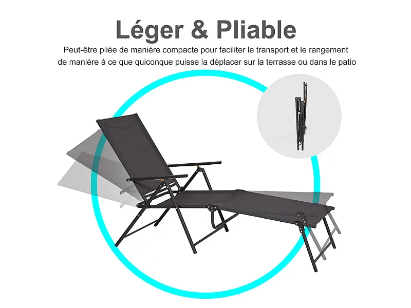 Transat pliable KENNY noir