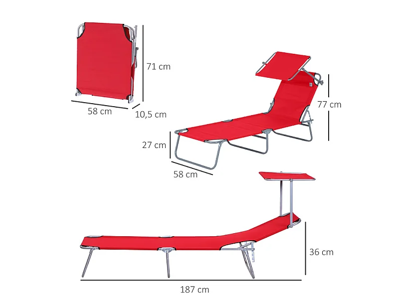 Transat pliable et pare-soleil JEREMY Rouge