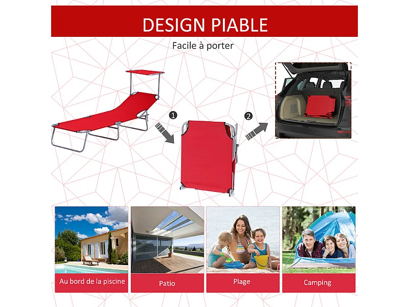 Transat pliable et pare-soleil JEREMY Rouge