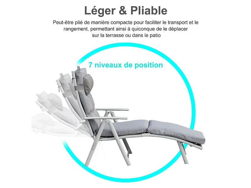Transat pliable inclinable STEPHANIE gris