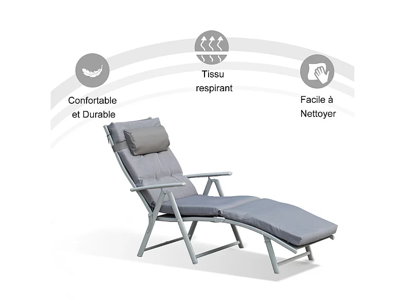 Transat pliable inclinable STEPHANIE gris