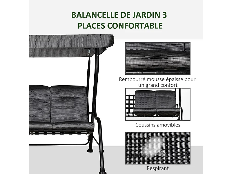 Balancelle de jardin OSCAR noire et grise