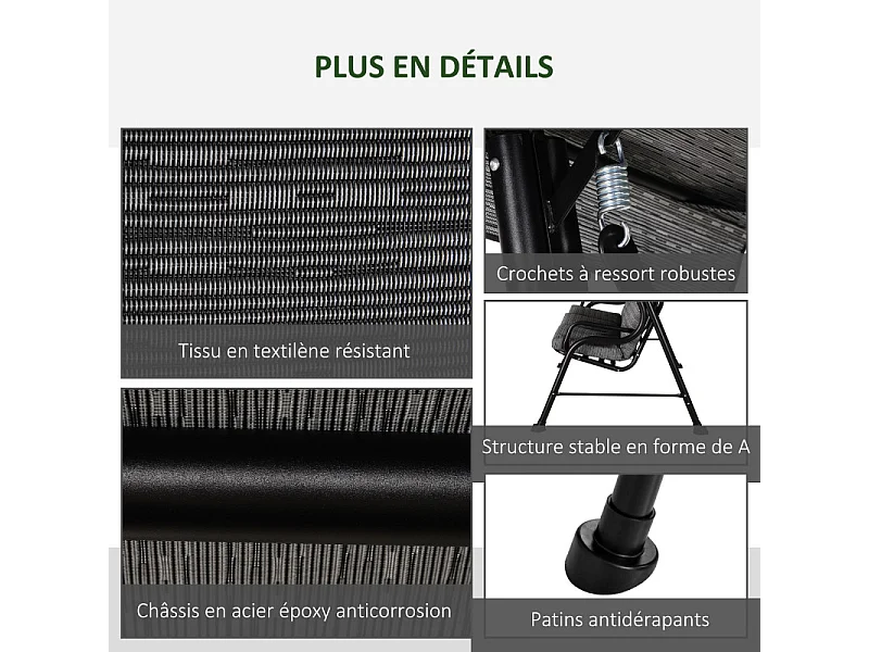 Balancelle de jardin OSCAR noire et grise
